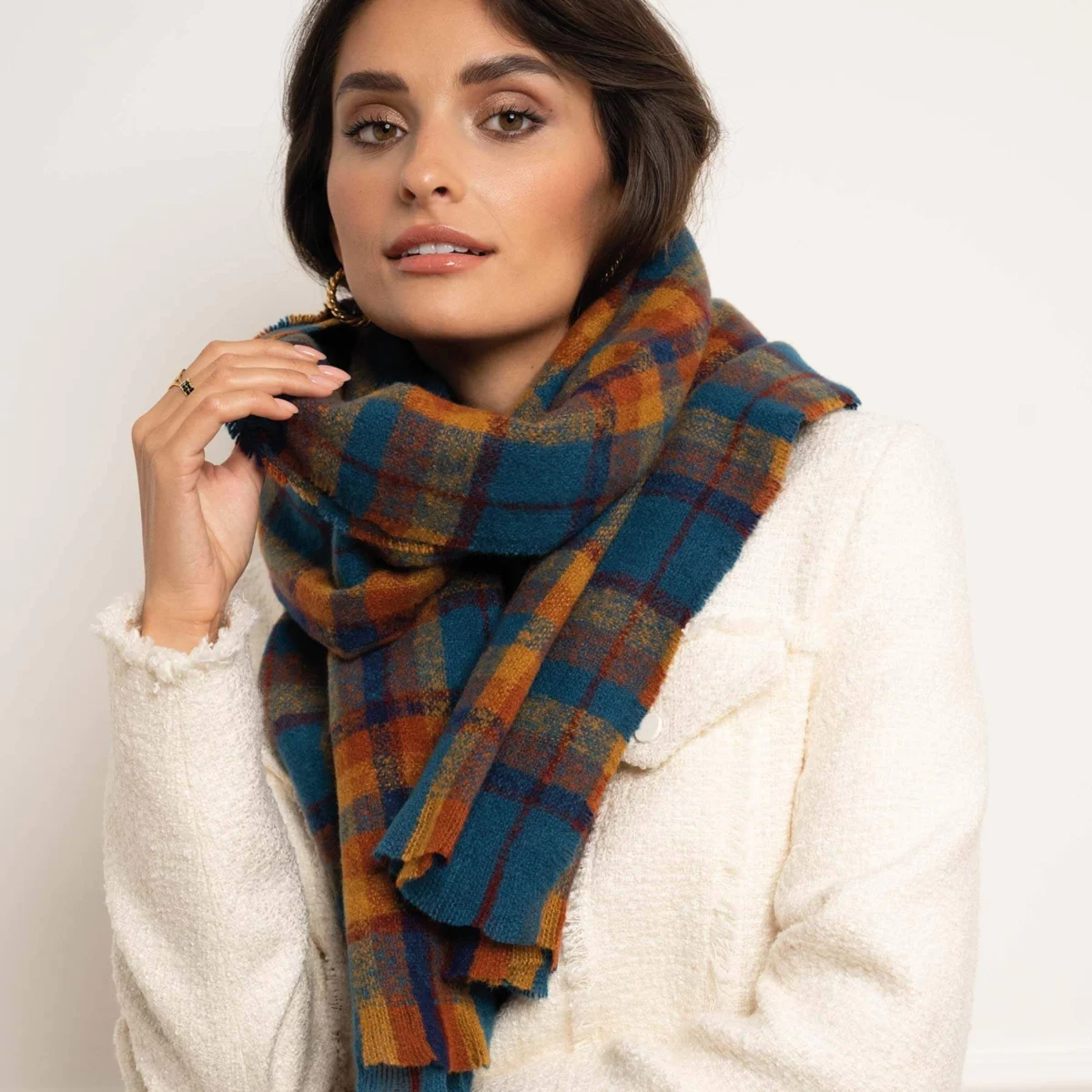 Modrý kockovaný šál  10110 LUZAKA – Obrázok 2